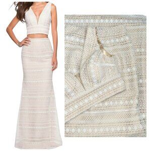 La Femme White Nude Lace Two Piece Formal Gown Dress Designer 2